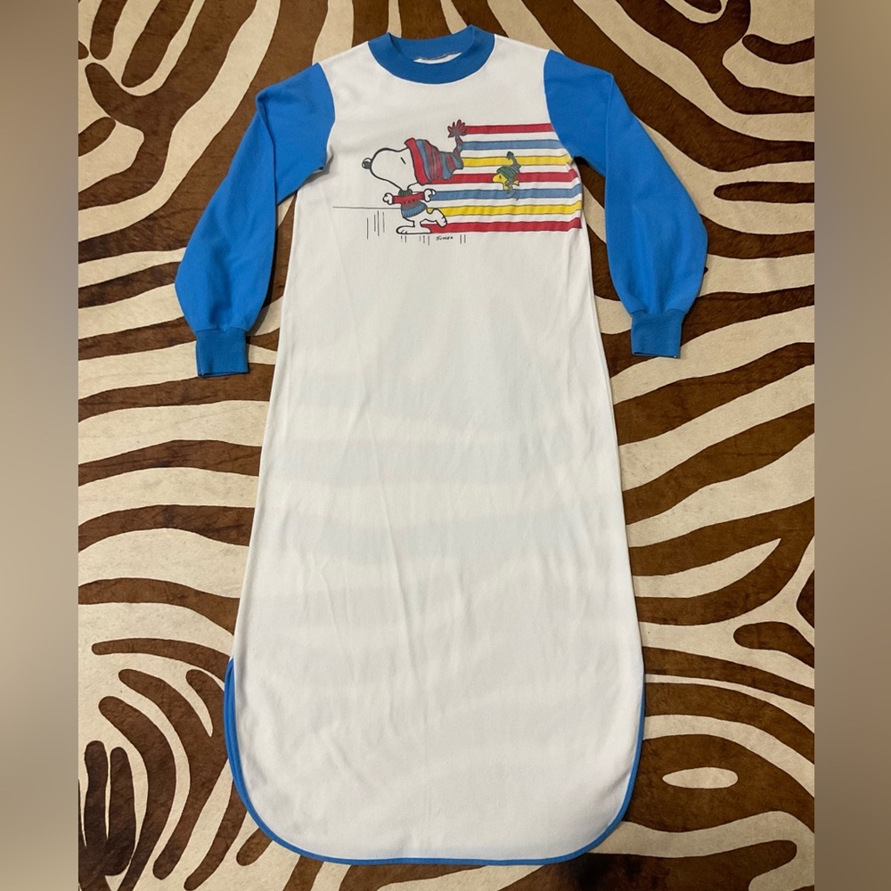 Vintage 80s Peanuts Snoopy & Woodstock Night Gown Sleep Shirt Pajama